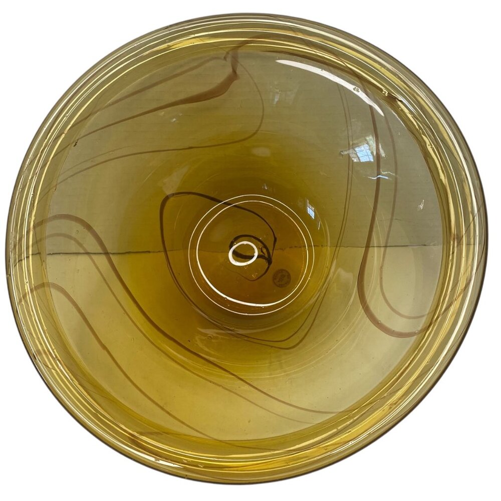Amber Yellow Art Glass Decorative Fruit Bowl‎ Swirl Hand-Blown Mexico 12"